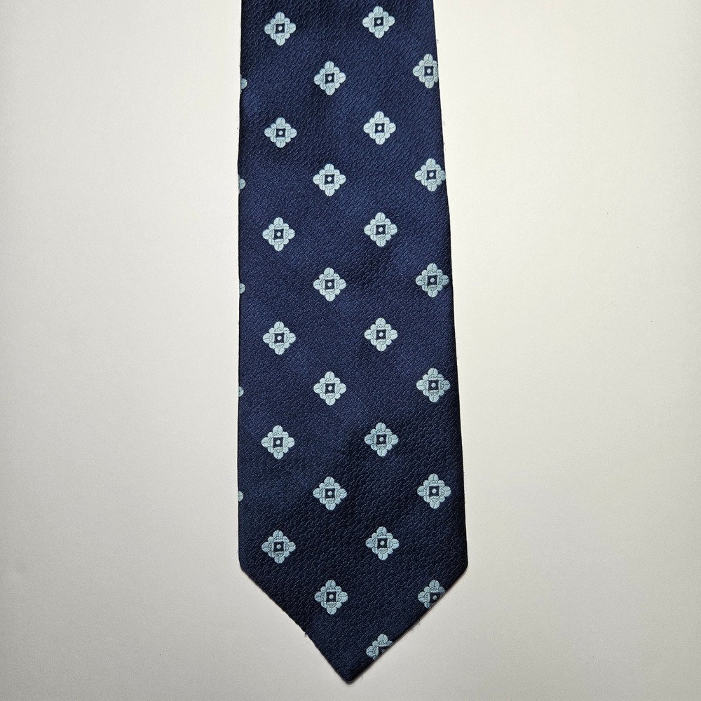 Vintage Prince Consort Golden Clasp Mens Navy Blue Medallion Geometric Tie